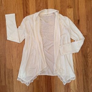 Justice Girls Size 10 White Cream Open Lightweight Sheer Cardigan Draped Sweater